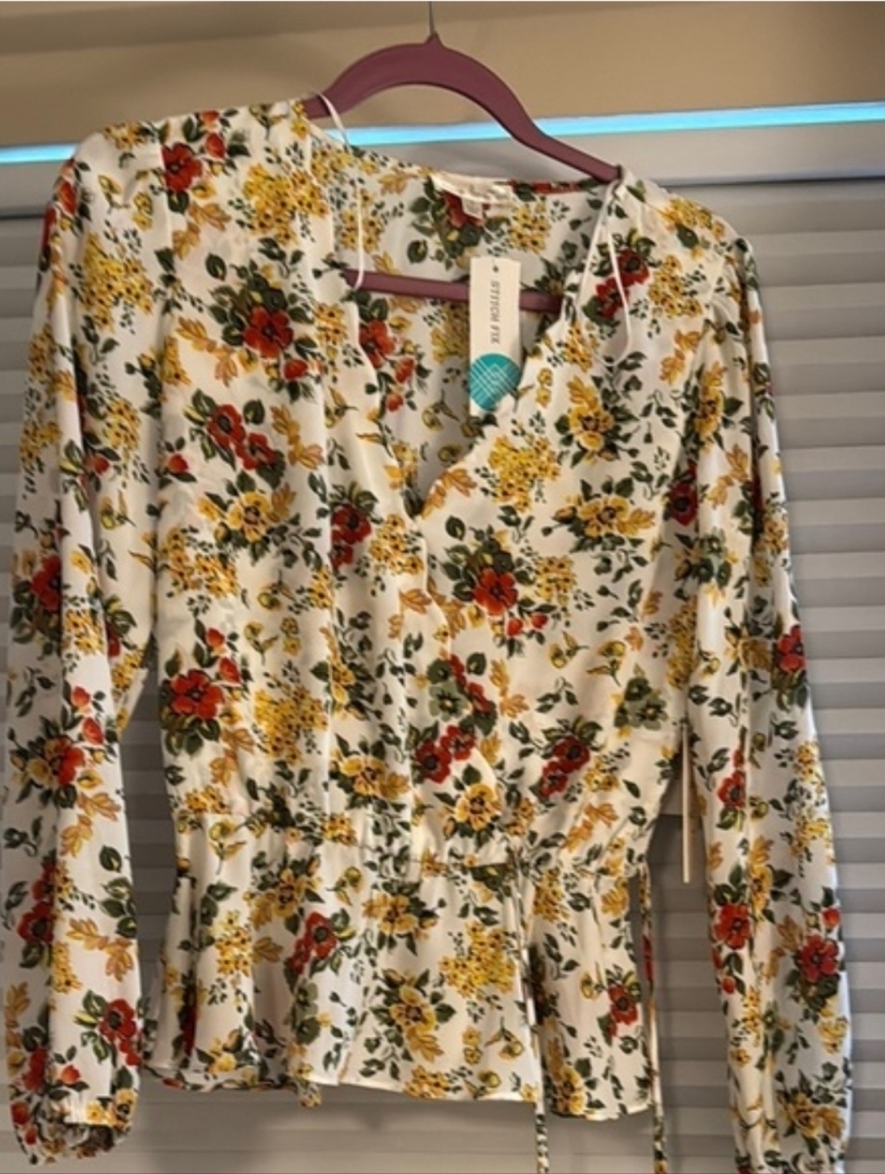 Nine Britton Cream and Brown Wrap Blouse